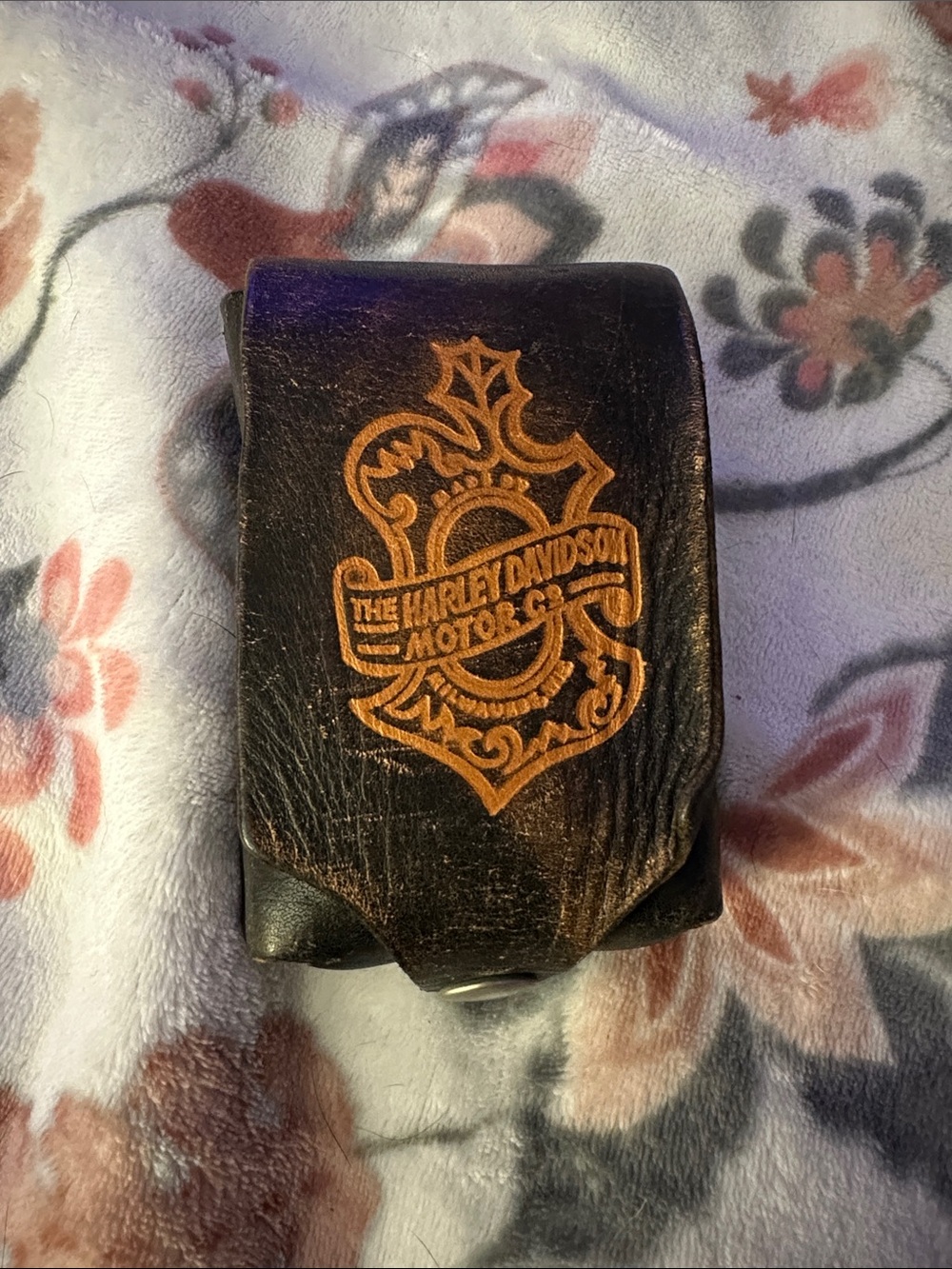 Harley-Davidson Black Leather Key & Card Holder with Gold Embossed Logo